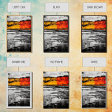 Autumn Cliffs, Seasonal Landscape, Fall Wall Art, Rustic Nature Print, Bold Orange and Yellow, Framed Canvas Print, Living Room Decor