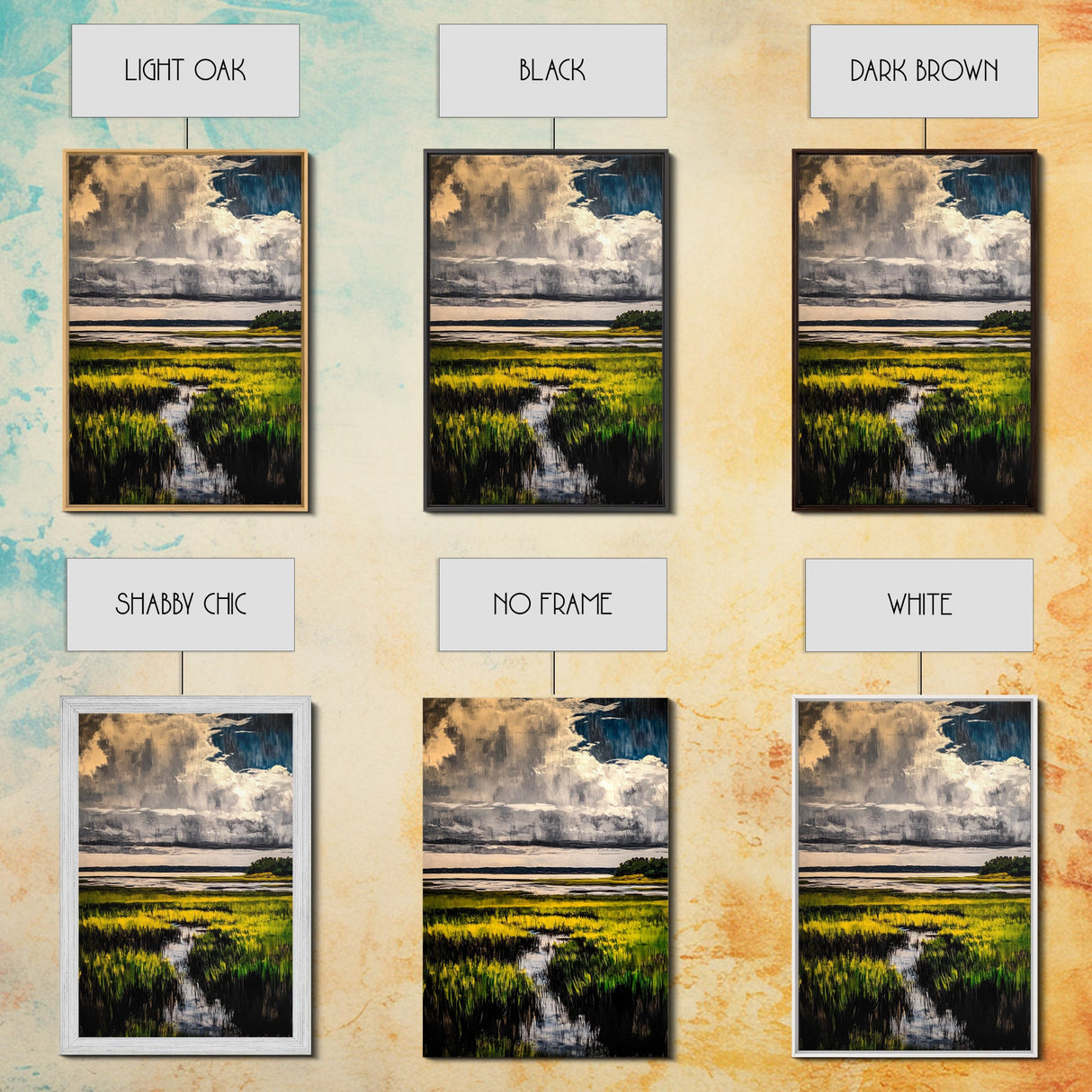 Stormy Marsh, Moody Landscape Art, Coastal Nature Scene, Modern Rustic Decor, Fall Home Wall Art, Framed Canvas Print, Office Artwork