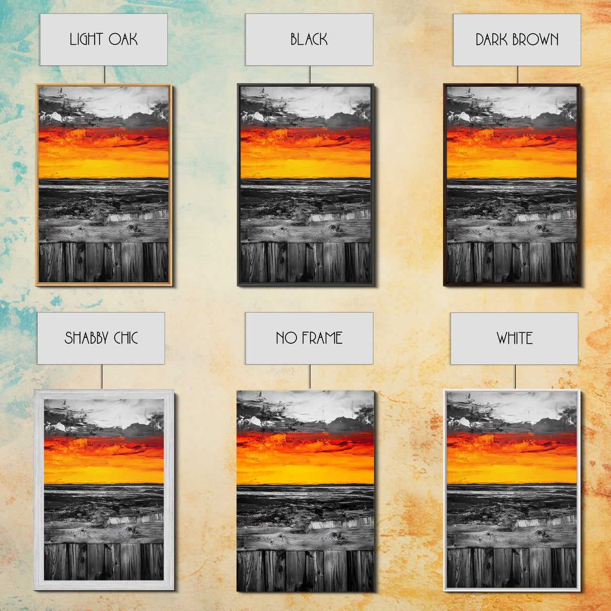 Sunset Landscape, Rustic Fence, Fiery Sky Art, Bold Color Wall Art, Abstract Nature Scene, Canvas Print, Boho Home Decor