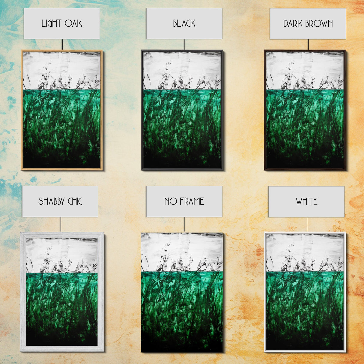 Abstract Grassland, Green Nature Art, Minimalist Botanical Wall Decor, Earthy Modern Print, Framed Canvas Print, Living Room Wall Art