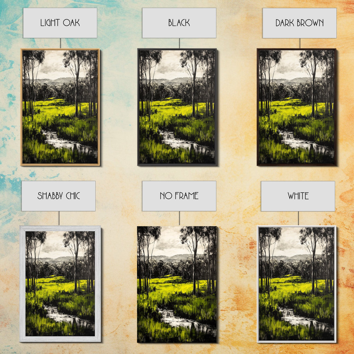 Green Meadow, Forest, Landscape Art, Nature Print, Framed Canvas Print, Bedroom Wall Art, Rustic Home Decor, Boho Aesthetic