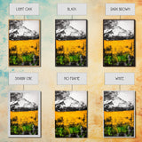 Golden Fields, Mountain Wall Art, Abstract Landscape, Bold Yellow, Rustic Decor, Autumn Artwork, Modern Painting, Framed Canvas Print