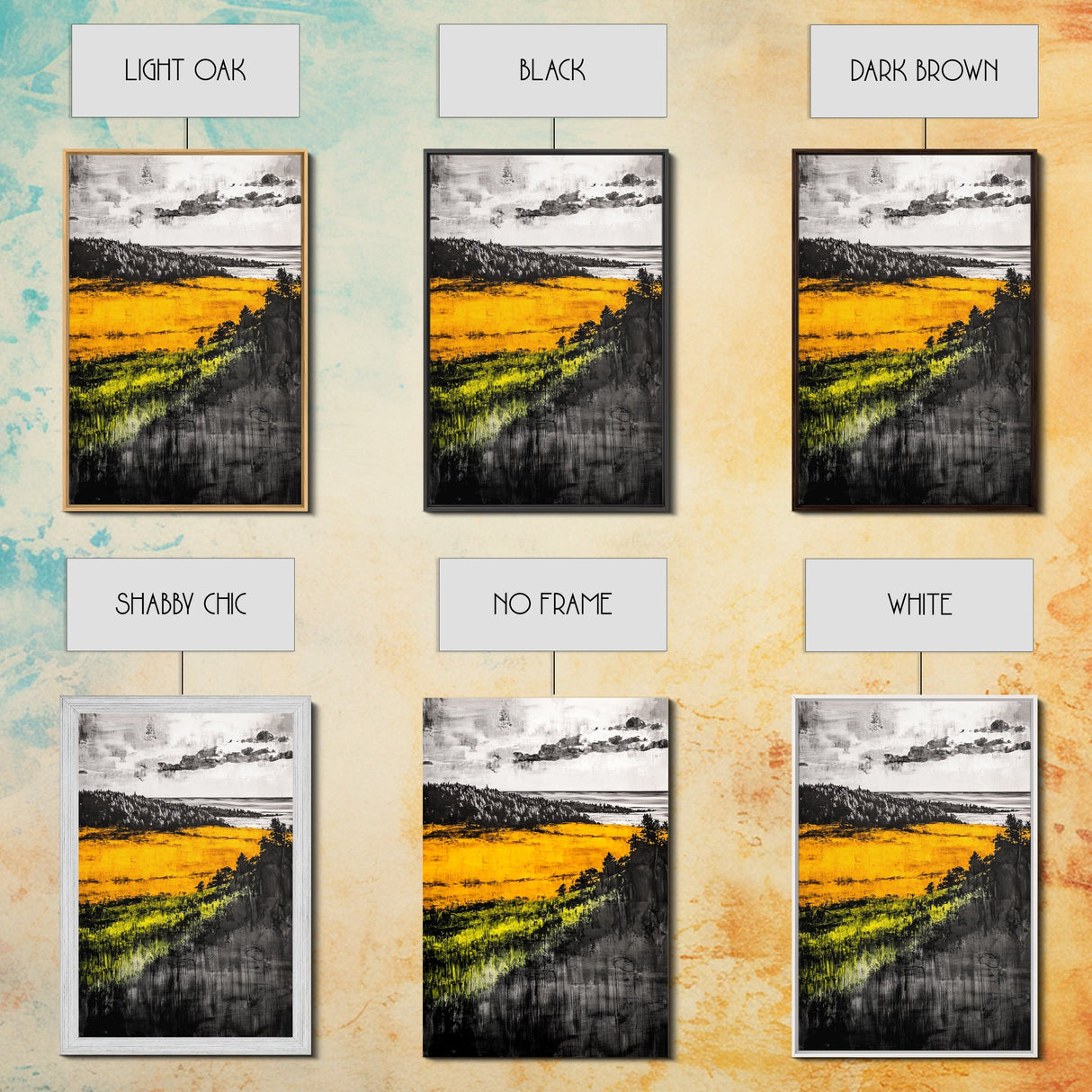 Golden Fields, Dramatic Landscape, Autumn Wall Art, Rustic Home Decor, Mountain View Framed Canvas Print, Farmhouse Aesthetic, Office Decor