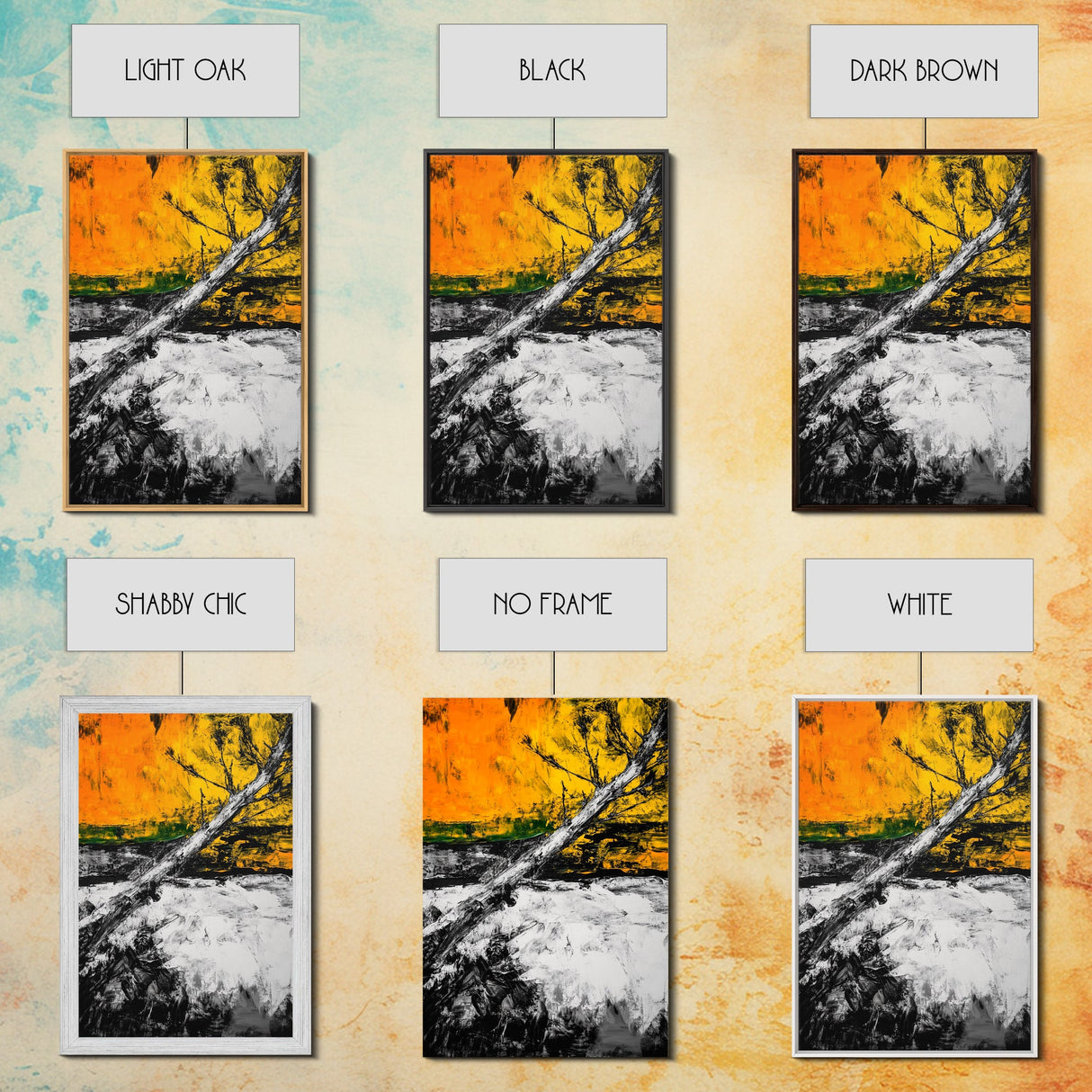 Abstract Tree, Fall Wall Art, Modern Nature Painting, Framed Canvas Print, Rustic Home Decor, Bold Orange Yellow, Unique Artwork