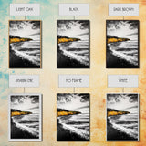 Golden Cliffs, Ocean Landscape, Beach House Wall Art, Canvas Print, Coastal Scene, Black and White Painting, Sunset Inspired Decor