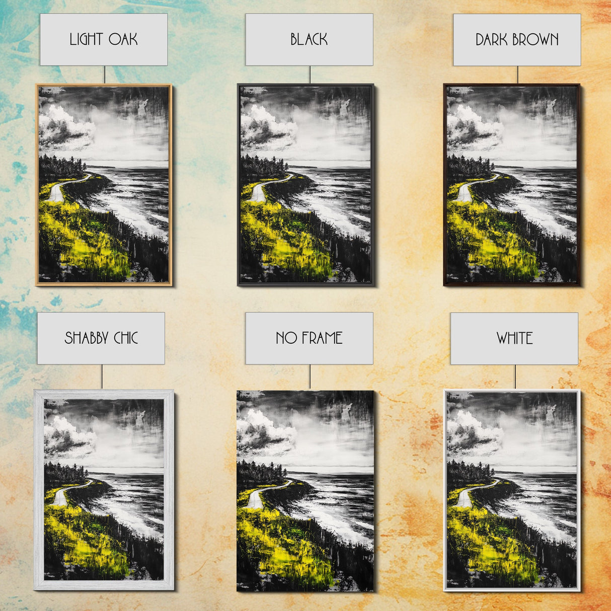 Coastal Road, Ocean View, Yellow Grass, Canvas Print, Scenic Landscape, Rustic Wall Art, Beach House Decor, Nature Painting