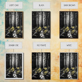 Redwood Forest, Tall Trees, Nature Path, Canvas Print, Moody Wall Art, Black and White Painting, Rustic Home Decor, Cabin Artwork