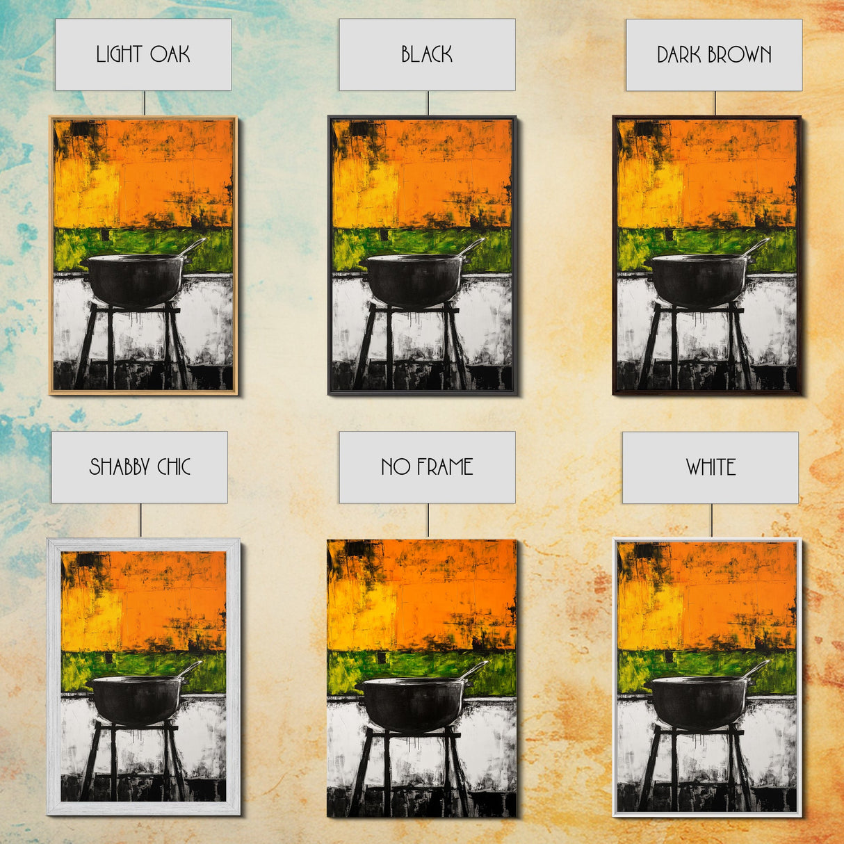 Abstract Kitchen Art, Modern Wall Decor, Rustic Cooking Print, Vibrant Boho Art, Large Wall Print, Dining Room Art, Framed Canvas Print