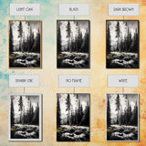 Forest Landscape Print, Black and White Tree Art, Cabin Wall Decor, Nature Inspired Art, Minimalist Scene, Framed Canvas Print