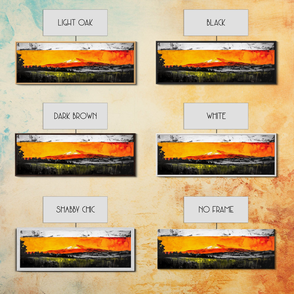 Fiery Peaks, Mountain Sunset, Landscape Painting, Framed Canvas Print, Rustic Home Art, Living Room Decor, Bold Wall Art
