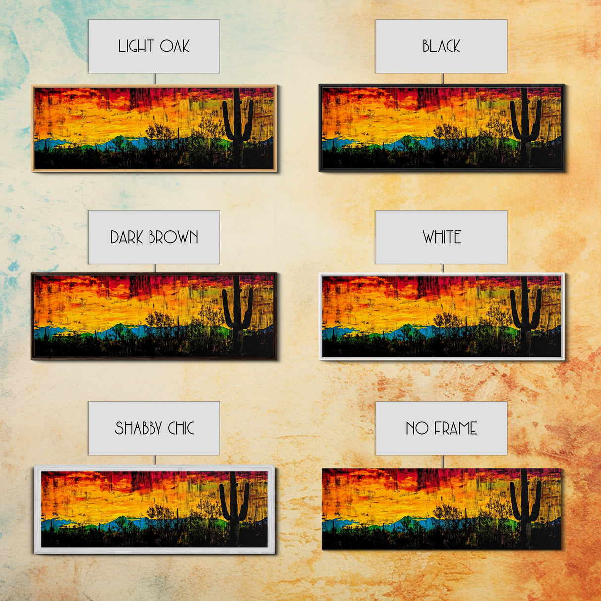 Desert Sunset, Cactus Painting, Southwest Landscape, Framed Canvas Print, Vibrant Wall Art, Arizona Art, Boho Decor, Warm Color Palette