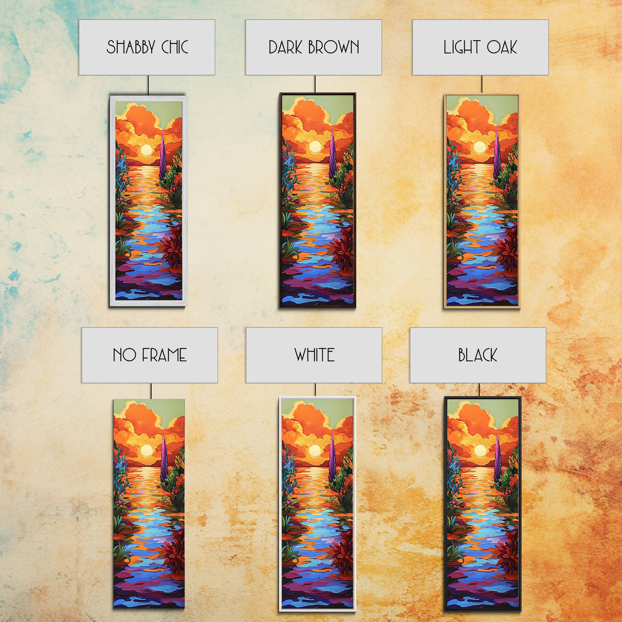 Sunset, Vibrant, Tropical, Sky - Framed Canvas Print, Colorful Beach Wall Art, Bold Living Room Decor, Coastal Sunset Summer Vibes Painting