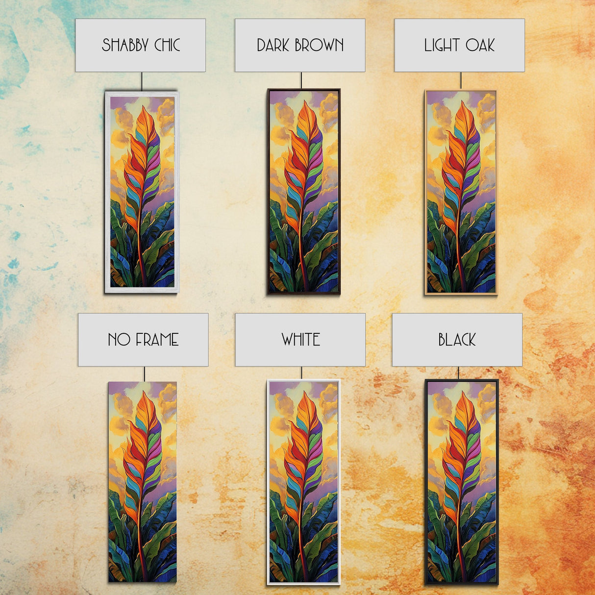 Rainbow, Leaf, Botanical, Sunset, Framed Canvas Print vibrant tropical plant wall decor boho botanical kitchen wall art nature lovers gift