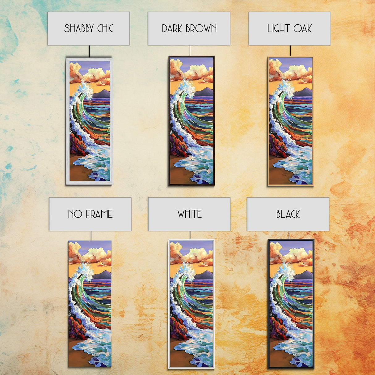 Rainbow, Wave, Sea, Surf, Framed Canvas Print, Bold Ocean Art, Coastal Wall Decor, Surfer Boho Style, Beach House Accent