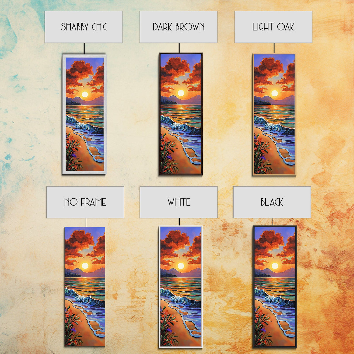 Beach Sunset, Clouds, Coastal Canvas Print vibrant tropical sunset painting, ocean waves art, colorful coastal decor, summer home wall art