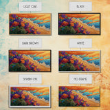 Beach Flowers, Sunset, Coastal Decor Canvas Print, Colorful Ocean Landscape, Tropical Boho Art, Living Room Beach Wall Art