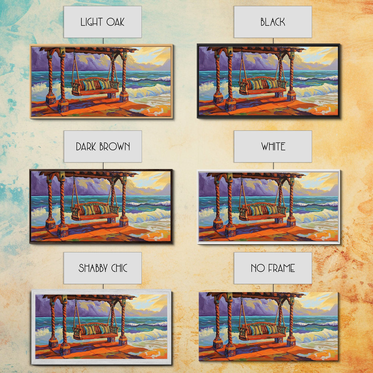 Swing Ocean, Sunset, Relaxing Coastal Art Canvas Print, Beach Swing Decor, Vibrant Seaside Living Room Wall Art, Boho Style