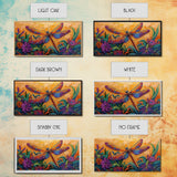 Dragonfly Garden, Sunset, Colorful Nature Canvas Print, Vibrant Insect Wall Decor, Boho Art Bedroom Accent, Summer Style