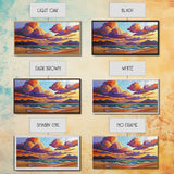 Colorful Sunset, Clouds, Mountains, Framed Canvas Print vibrant beach wall decor, sky and sea painting, boho art, coastal living room