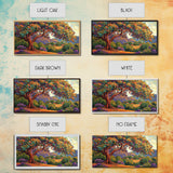 Tree Bird, Village, Sunset, Canvas Print autumn countryside art, peaceful nature wall painting, colorful landscape, farmhouse decor