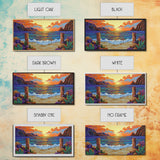 Sunset Beach, Waves, Colorful sunset beach seascape with waves and mountain view, Canvas Print, tropical coastal wall decor