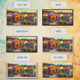 Colorful Adobe Homes, Desert Village Scene, Southwest Art Style, Canvas Print, Boho Wall Decor, Vibrant Courtyard Painting