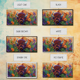 Buffalo Flowers, Bold, Canvas Print, Western bison face art, eclectic boho style, Living Room Wall Art, vibrant wildlife painting