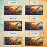 Feather Sunset, Flowers, Nature, Framed Canvas Print, Boho Feather Wall Art, Fall Home Decor, Living Room Autumn Art, Nature Painting