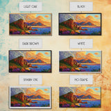 Coastline Mountains, Sunset, Landscape, Framed Canvas Print, Seascape Wall Art, Coastal Decor, Colorful Landscape, Living Room Beach Art