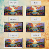 Sunset Floral, Lake, Garden, Framed Canvas Print, romantic nature painting, bedroom wall art, bright flower garden decor, sunset print