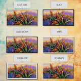 Botanical Sunset, Mountain, Framed Canvas Print, Vibrant Flower Field Painting, Nature Boho Wall Art, Sunset Hallway Decor
