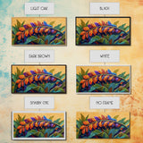 Tropical Leaves, Bright, Fall, Framed Canvas Print, botanical fall wall art, colorful boho tropical leaves painting, kitchen home decor