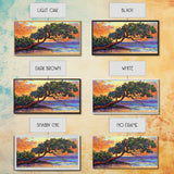 Tropical Tree, Beach, Sunset, Framed Canvas Print nature lover wall decor, boho coastal print, vibrant living room art, island art