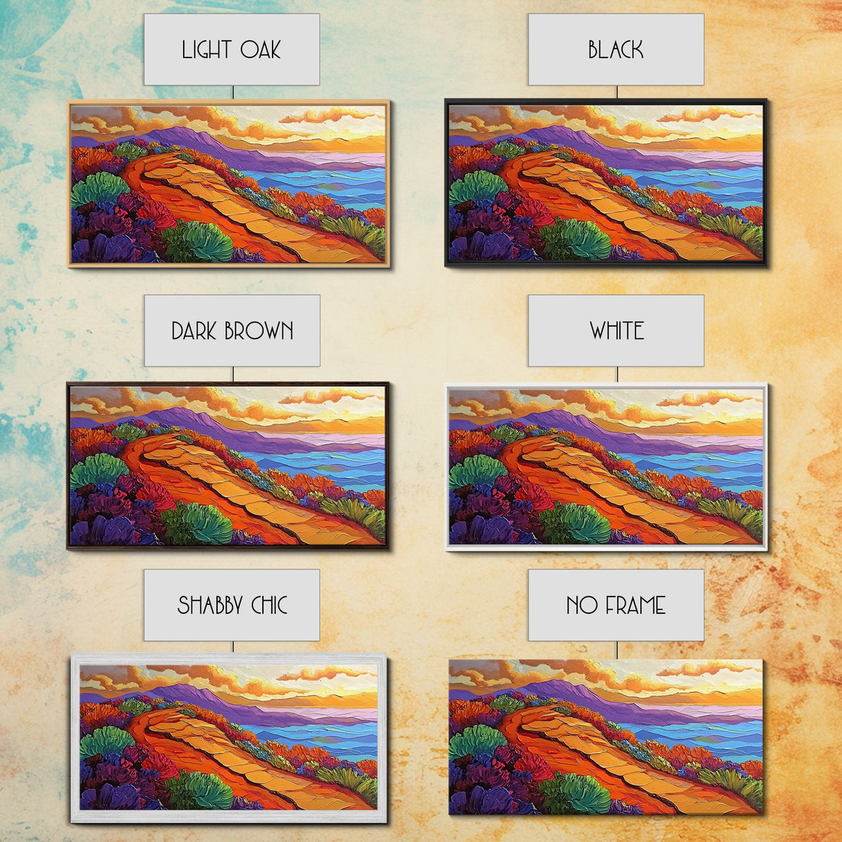 Pathway Mountain, Trail, Sunset, Framed Canvas Print adventure lovers gift, hiking trail art, colorful landscape wall decor