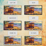 Coastal Cart, Tropical Beach, Ocean Shoreline, Framed Canvas Print, Rustic Wall Art, Coastal Living Room Decor, Summer Vibes Painting