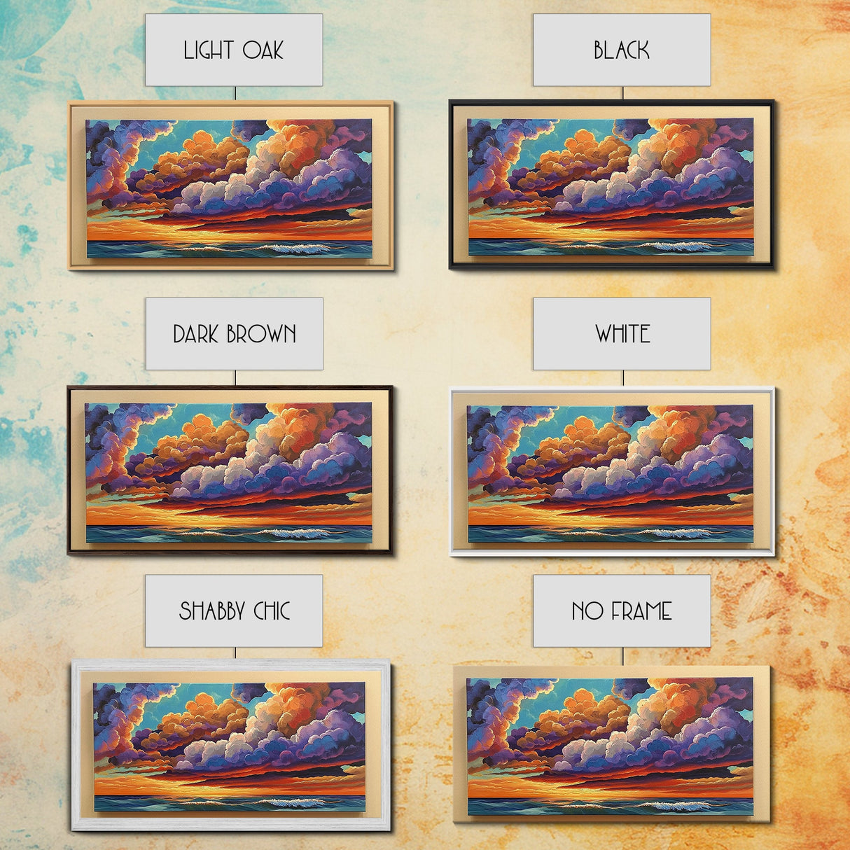 Sunset Sky, Ocean, Dreamscape, Canvas Print, colorful wall art, dreamy cloudscape, living room decor, vibrant fantasy atmosphere