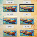 Canoe Water, Colorful, Tribal, Canvas Print, boho kayak art, nautical decor, beach house wall art, rustic folk painting, summer vibe