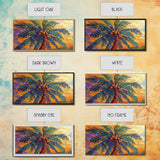Palm Tree Sunset, Tropical, Framed Canvas Print, Bold colorful palm tree art in sunset sky, great Summer Beach Wall Art, tropical decor