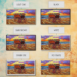 Beach Wagon, Sunset, Decor, Framed Canvas Print western wall art, desert decor, living room boho art, rustic coastal art, beach house