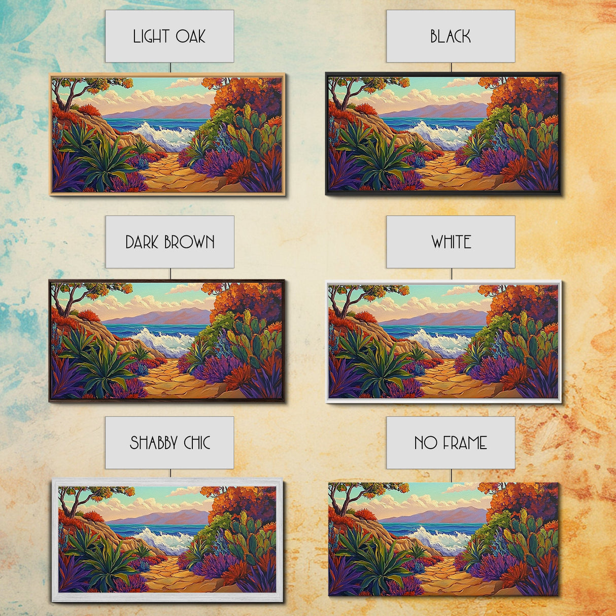 Ocean Path, Sunset, Nature, Canvas Print vibrant coastal wall art, autumn cactus decor, tropical landscape painting, entryway art