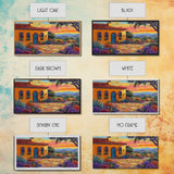 House Sunset, Garden, Southwest, Framed Canvas Print warm adobe home wall art, colorful southwestern sunset print, cozy kitchen decor