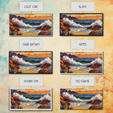 Sunset Surf, Crashing Waves, Coastal Mountains, Canvas Print, Vibrant Seascape Wall Art, Beach House Art, Bathroom Ocean Decor