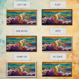 Seagull Ocean, Wings, Framed Canvas Print, Whimsical Bird Wall Art, Nautical Coastal Decor, Colorful Beach Painting, Boho Wall Art