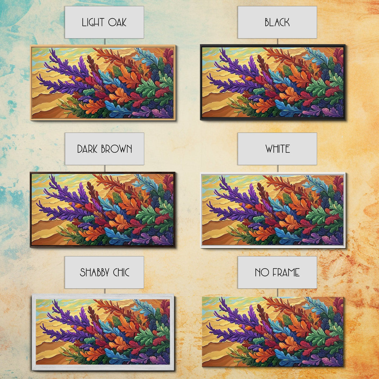 Leaves Autumn, Colorful, Canvas Print, Fall Boho Wall Decor, Vibrant Foliage Painting, Nature-Inspired Living Room Wall Art