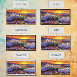 Wave Ocean, Sunset, Surf, Framed Canvas Print, tropical wave wall decor, surf boho art, vibrant beach bathroom or office wall art