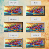 Abstract Leaf, Swirl, Flying, Framed Canvas Print, Whimsical nature painting, colorful wall art, boho bedroom decor, modern natural art