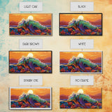 Sunset Wave, Floral, Ocean, Canvas Print, Tropical beach flower art, vibrant ocean wave decor, living room painting, sunset seascape