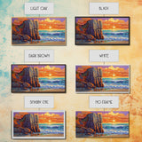 Rock Ocean, Sunset, Waves, Framed Canvas Print, coastal wall decor, bold shoreline art, living room beach style, nature theme