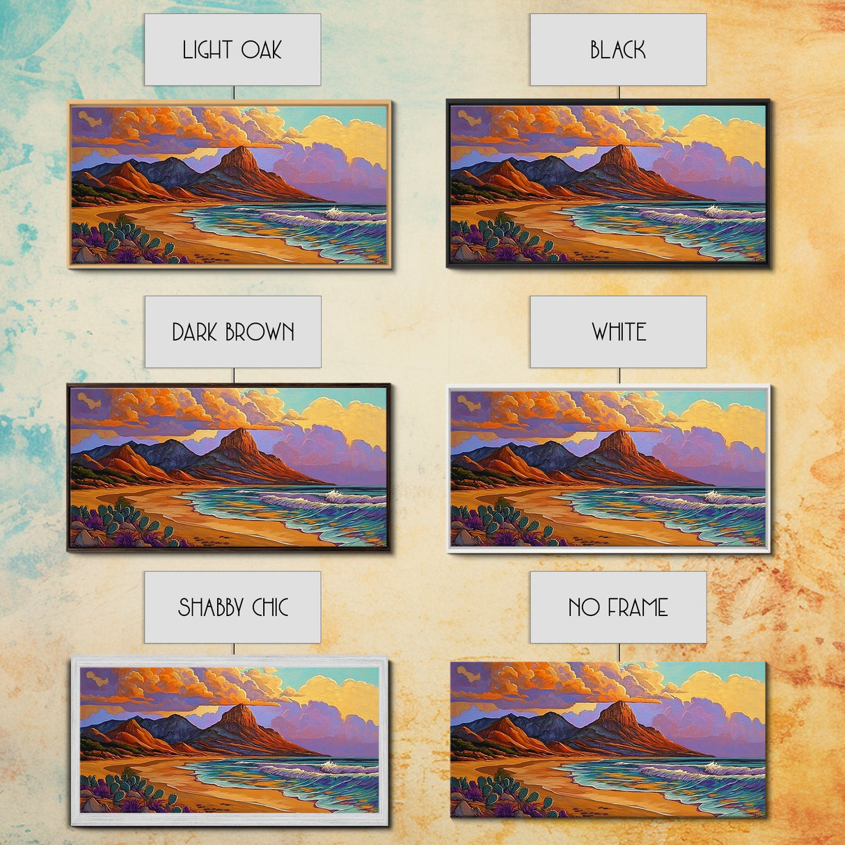 Mountain Desert, Beach, Sunset, Vibrant Desert Mountain Canvas Print, Colorful Southwest Wall Art, Living Room Fall Landscape
