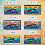 Swimmer Waves, Sunset, Athletic Art, Framed Canvas Print, Ocean Decor, Fitness Wall Art, Bedroom Inspiration, Bold Summer Style
